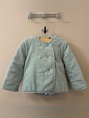 Baby Boden Kids hooded Double-Breasted corduroy Padded Jacket sage green